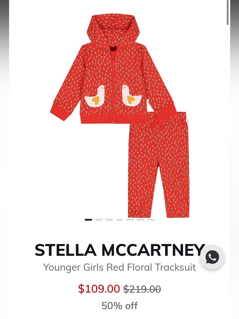Stella McCartney Kids Red Floral Hooded Tracksuit with Bird Appliqués